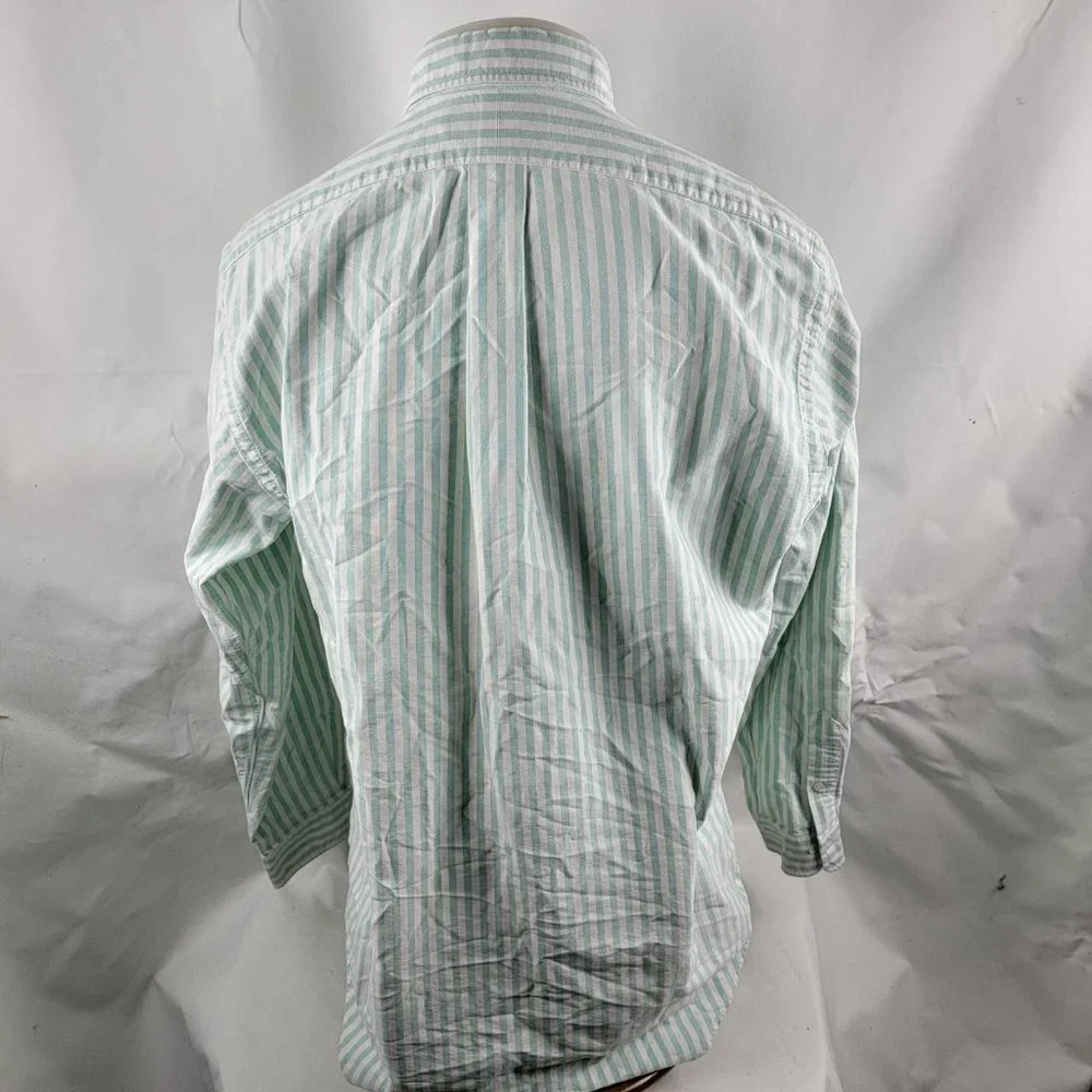 Ralph Lauren Men's Light Green and White Striped Button-Down Shirt